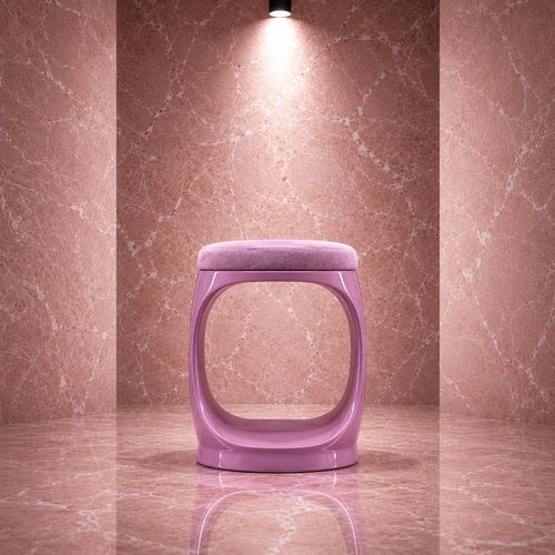 Tabouret contemporain - SIGNET RING B10006 LILAC - Softicated - en velours / avec piètement en polyuréthane / tapissé