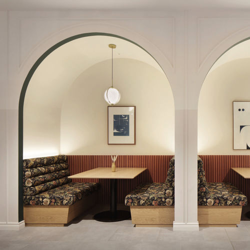 Banquette modulable - Specialist Joinery Group - contemporaine / en tissu / avec piètement en bois