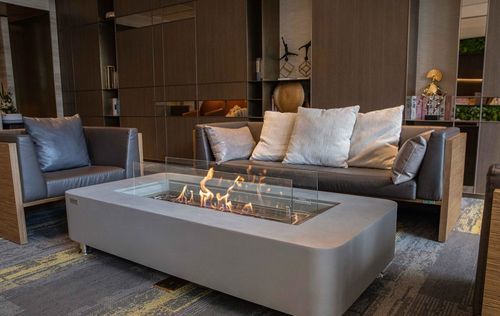 Table basse en acier inoxydable - SYDNEY - ELEMENTI - en béton fibré / en verre trempé / en céramique