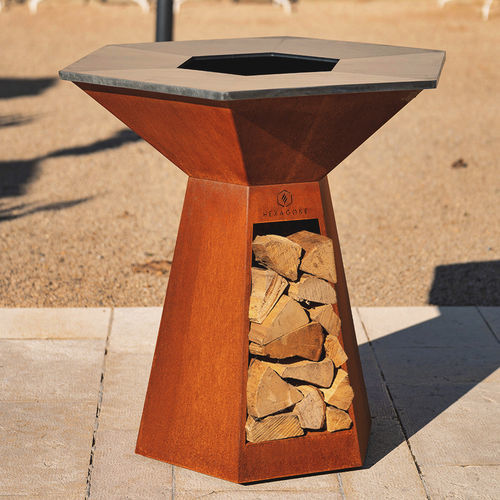Brasero de jardin plancha - Festin|105 - Hexagone - à bois / en acier / en acier corten