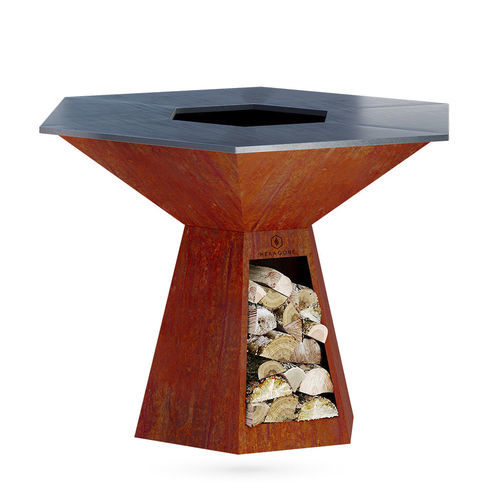 Brasero de jardin plancha - Grand banquet|150 - Hexagone - à bois / en acier / en acier corten