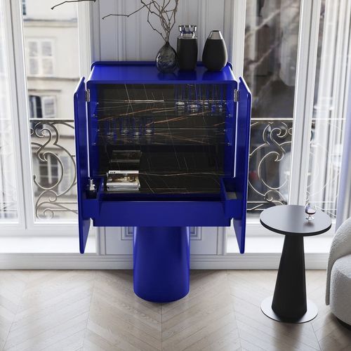 Meuble bar contemporain - REGIS Ultramarine - ULTRAMOBILI - en bois laqué brillant / en verre / en céramique