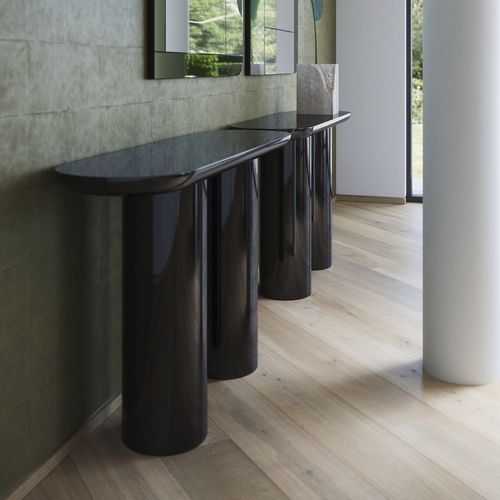 Console contemporaine - EVA - ULTRAMOBILI - en noyer / en bois laqué brillant / avec piètement en bois laqué brillant