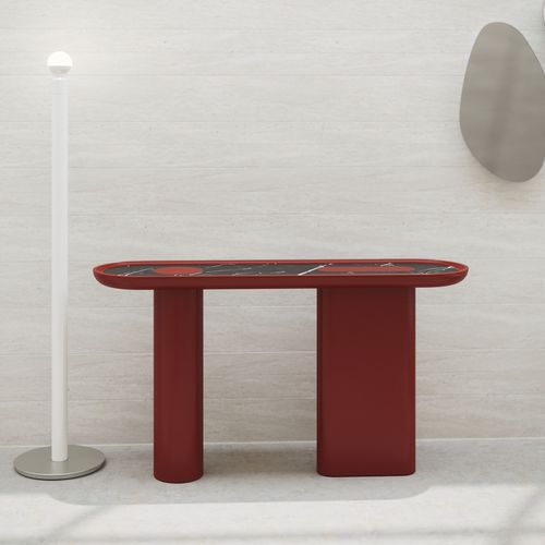 Console contemporaine - CRETA Coral - ULTRAMOBILI - en marbre / en satin / avec piètement en bois laqué