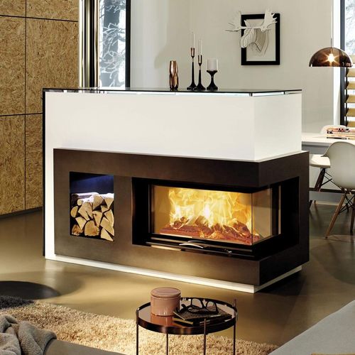 Foyer fermé à bois - 89x49x45 S 2.0 - AUSTROFLAMM - d'angle / en métal / en verre