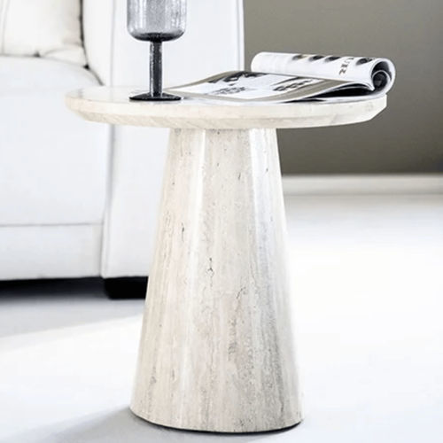Table d'appoint contemporaine - AIME - TRUST MOBILIER - en travertin / avec piètement en travertin / ronde