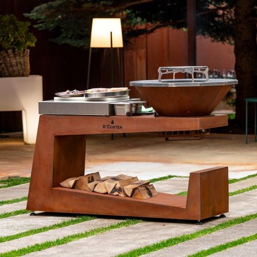 Cuisine d'extérieur - Bonfire Luxe - D' Corten - contemporaine / en hêtre / en acier COR-TEN®