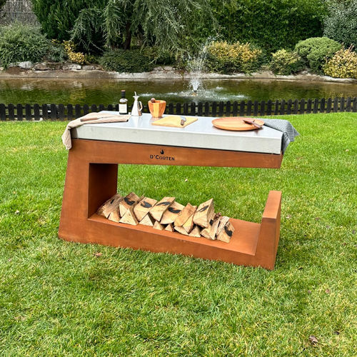 Cuisine d'extérieur - Bonfire Butcher - D' Corten - contemporaine / en hêtre / en acier corten