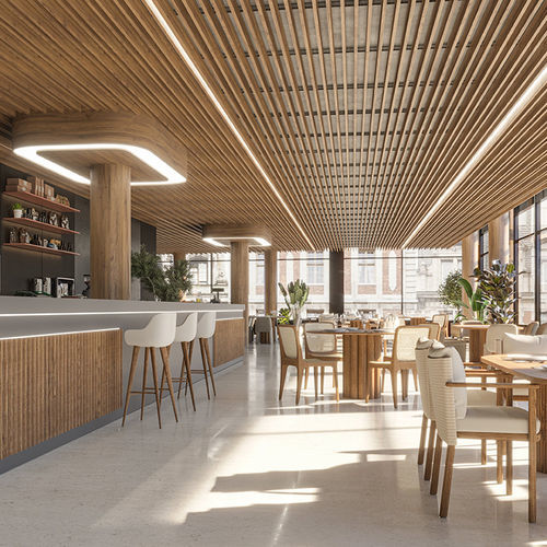 Faux-plafond en bois - Saxun by Gimenez Ganga - en lames / pour salle à manger / d'intérieur