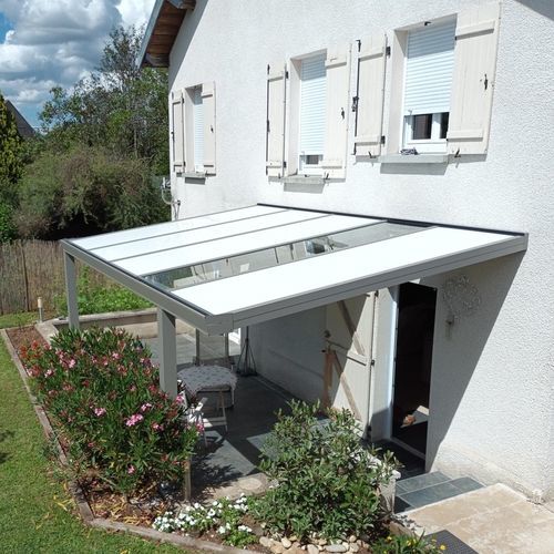 Pergola autoportée - Confort - HEOLIAN - adossée / en métal / en verre
