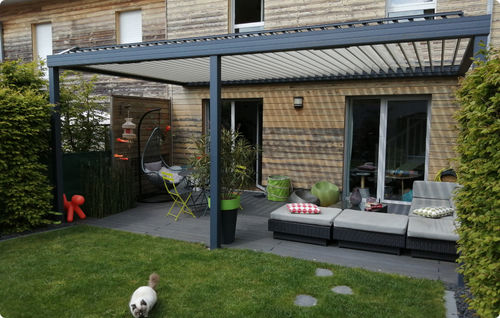 Pergola autoportée - ALU-GLASS - adossée / en aluminium / à lames orientables