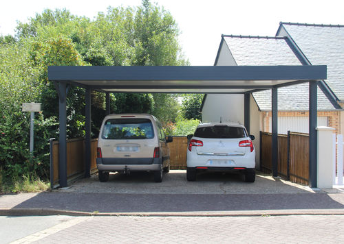 Abri de voiture toit en panneau sandwich - ALU-GLASS - sur mesure / avec éclairage intégré / personnalisable
