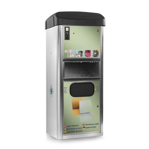 Distributeur de lingettes autoportant - TMB S.r.l - avec poubelle intégrée / en acier inoxydable / pour espace public