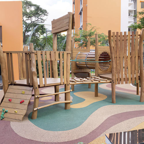 Structure de jeu pour aire de jeux - SPI Global Play - en bois / modulaire / pour escalade