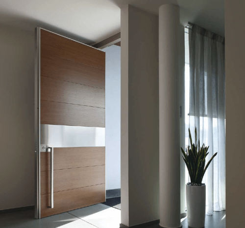 Porte d'entrée - Horizon - DHER - en bois / en inox / pivotante à axe excentré