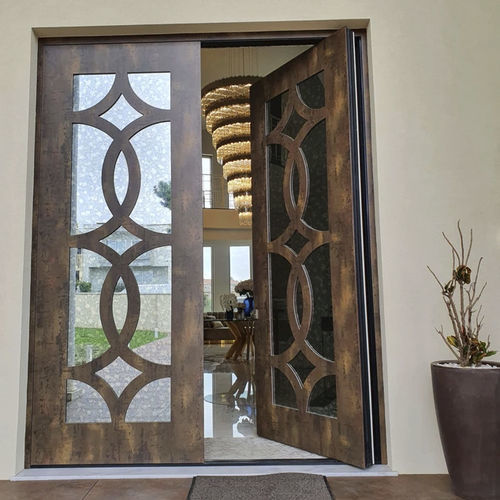 Porte d'entrée - Glass - DHER - en bois / pivotante à axe excentré / contemporaine