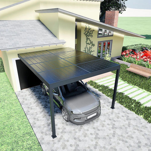 Abri de voiture solaire - Produtia - pour parking / avec panneau photovoltaïque intégré / adossé