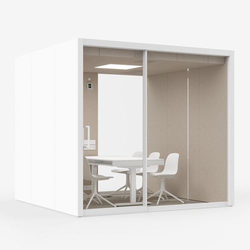 Bureau POD avec éclairage intégré - VETROSPACE L+ - VETROSPACE - acoustique / sur mesure / avec porte vitrée