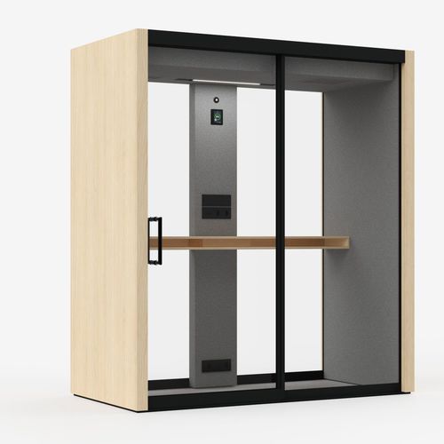 Bureau POD avec éclairage intégré - VETROSPACE S - VETROSPACE - acoustique / sur mesure / avec porte vitrée