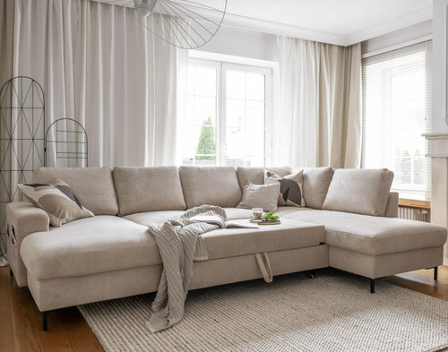 Canapé d'angle - LILLY : 1073BEI - Best Mobilier - lit / contemporain / en velours