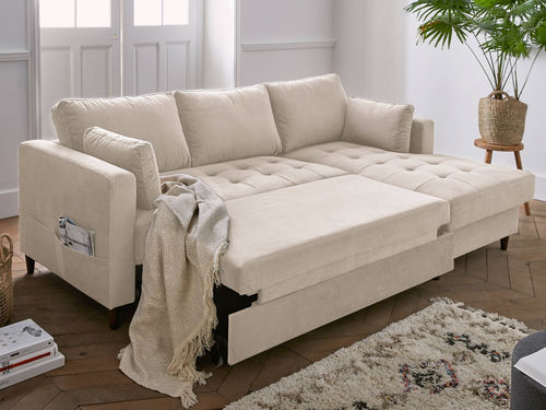 Canapé d'angle - ANNA: 784BEI - Best Mobilier - lit / contemporain / en velours