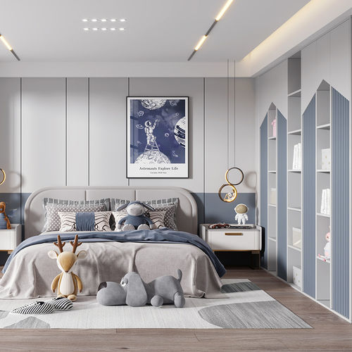 Chambre d'enfant grise - DFD-BR-04 - Dief Flooring - blanche / bleue / couleur personnalisable