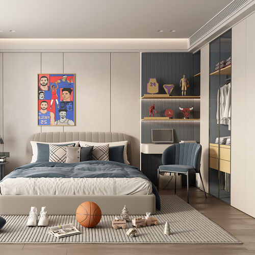 Chambre d'enfant grise - DFD-BR-05 - Dief Flooring - blanche / jaune / bleue