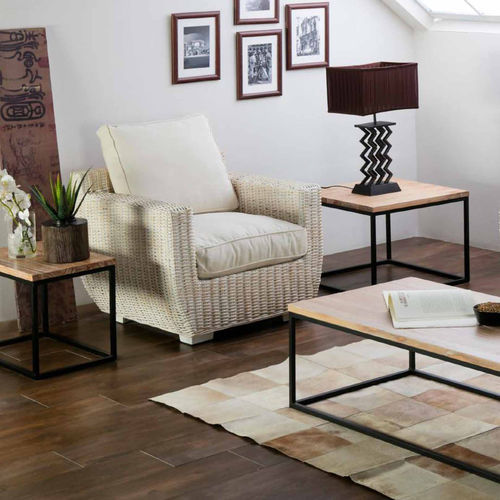 Fauteuil contemporain - 920105-BLA - BAMBO BLAU - en tissu / en rotin / avec coussin amovible