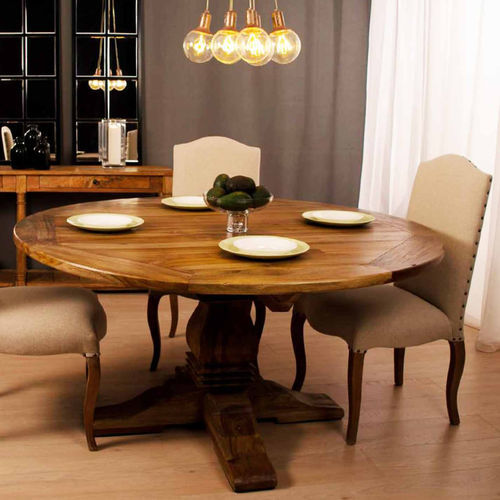 Table à manger de style rustique - 850016/17-NAT - BAMBO BLAU - en bois / avec piètement en bois / ronde