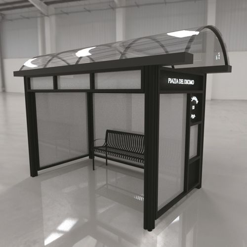 Abribus en polycarbonate - Enea 4355 - Elux srl - en acier à revêtement par poudre / avec banc / LED