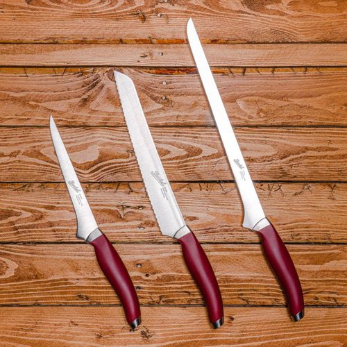 Couteau de cuisine avec manche en plastique - TEKNICA SET OF 3 RED - Berkel - avec lame en acier inoxydable