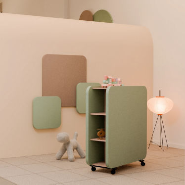 Armoire de classement basse - Elea - Mirplay Objektmöbel - en contreplaqué / en tissu acoustique / à roulettes