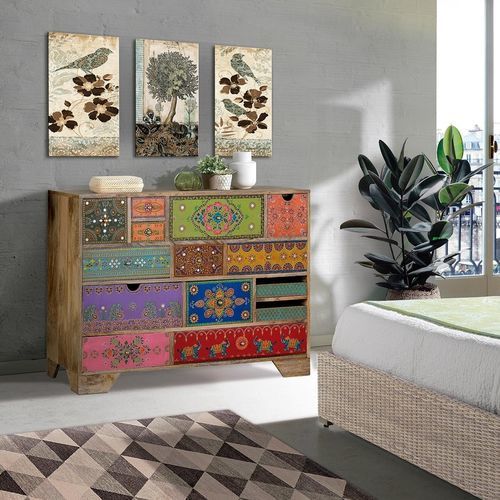 Commode ethnique - 6797 - Giner y Colomer - en bois / 12 tiroirs / multicolore