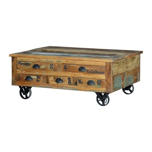 Table basse classique - 6805 - Giner y Colomer - en métal / en bois de récupération / avec piètement en acier thermolaqué