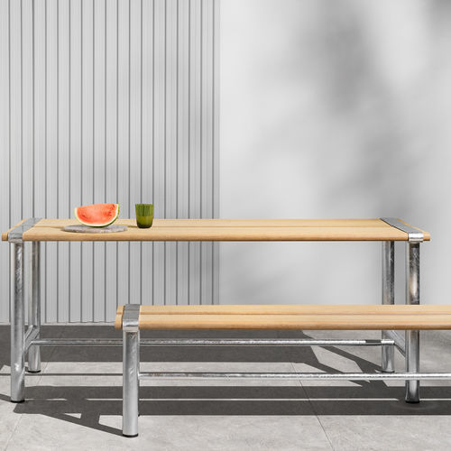 Ensemble table et bancs design - PARKER  - MIZETTO AB - en bambou / en acier / de jardin