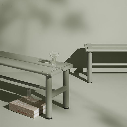 Ensemble table et bancs design - PARKER - MIZETTO AB - en métal / en bambou / de jardin