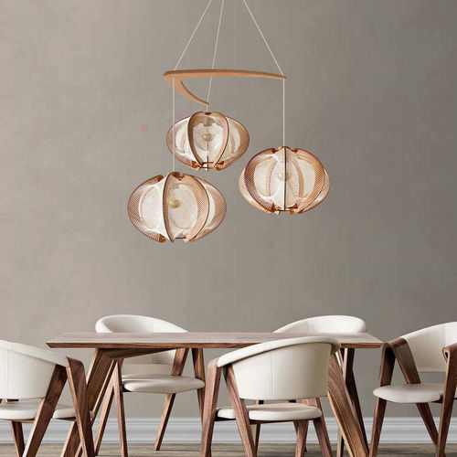 Lustre contemporain - ECHINO TWIST CROISÉ - LAFABLIGHT - en coton / en bois / en chêne