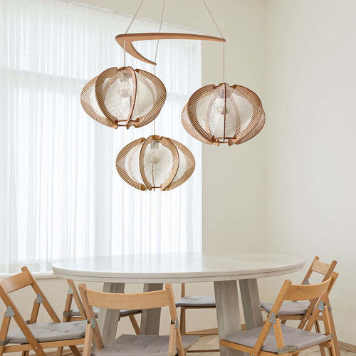 Lustre contemporain - ECHINO CROISÉ - LAFABLIGHT - en coton / en bois / en chêne