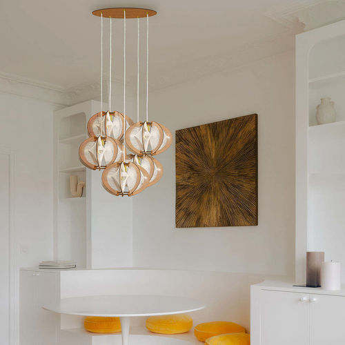 Lustre contemporain - ECHINO TWIST - LAFABLIGHT - en chêne / bois / en coton