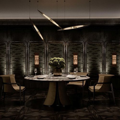 Table à manger contemporaine - ZUNYUN CHENGJING - DASH CASA GROUP CO.LTD - en laiton brossé / en cuir / en placage de bois