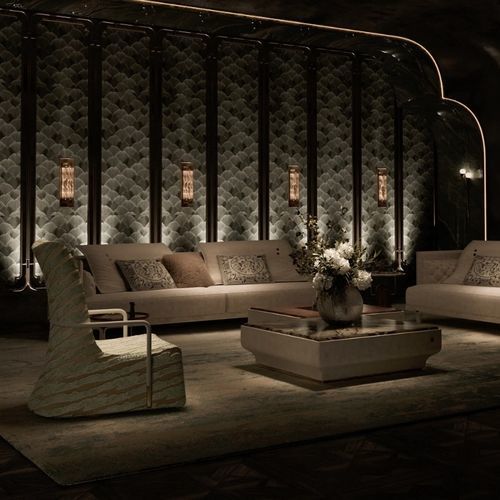 Table basse contemporaine - SACRED GALLERY GRACE - DASH CASA GROUP CO.LTD - en laiton brossé / en cuir / en marbre