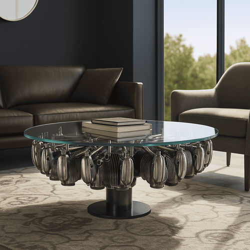 Table basse aéronautique - LOUIS - Skypak - design original / en aluminium / en verre