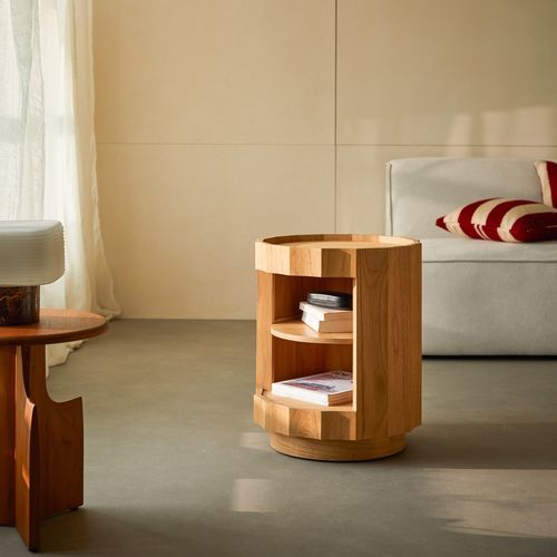 Table d'appoint contemporaine - ANDR&Eacute;A - TICKET FOR THE MOON - bois / en bois massif / en lin