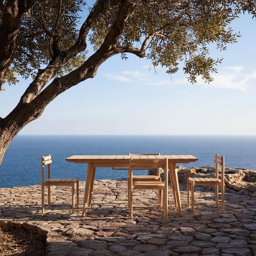 Ensemble table et chaises contemporain - VADIM - TICKET FOR THE MOON - de jardin / en teck / à rallonge