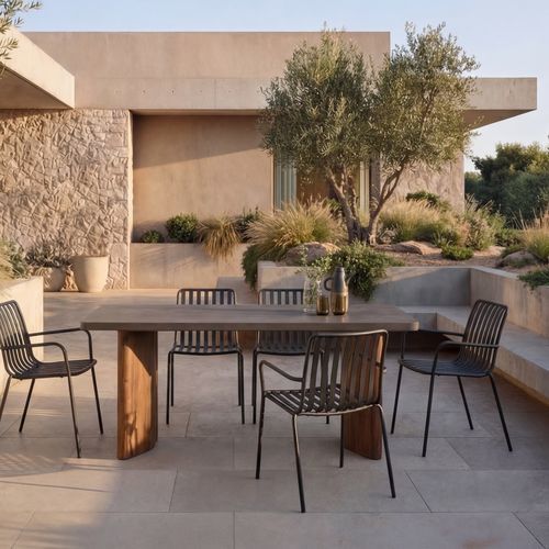 Table à manger contemporaine - SERGIO - TICKET FOR THE MOON - en ciment / en acacia / avec piètement en bois
