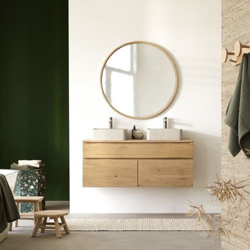 Meuble sous vasque double - JACOB - Tikamoon - suspendu / en chêne / en bois massif