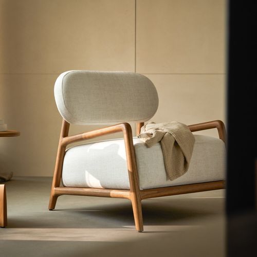 Fauteuil contemporain - ROMANE - Tikamoon - en tissu / en bois / tapissé