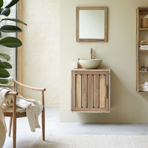 Meuble sous vasque simple - LILA - Tikamoon - suspendu / en acacia / contemporain