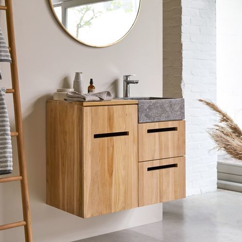 Meuble de salle de bain design scandinave - LINE - Tikamoon - résidentiel / en teck / en marbre