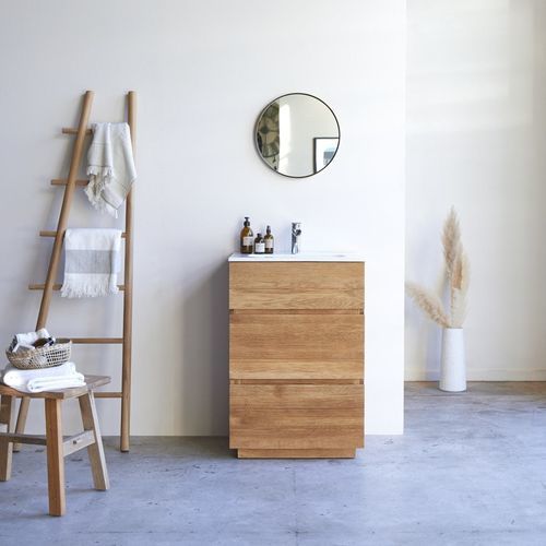 Meuble sous vasque à poser - KARL - Tikamoon - en céramique / en chêne / sans porte